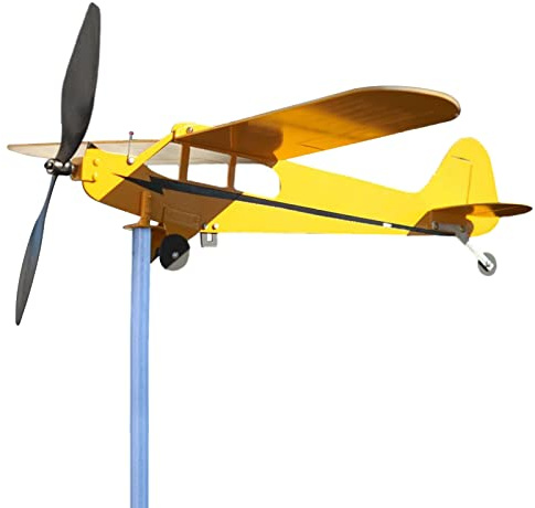 Piper J3 Wetterfahne für Jungtiere, handgefertigt, Metall-Flugzeug-Wetterfahne, , einzigartige und magische Metall-Windmühle, Outdoor-Windskulptur, kinetische Skulptur für Hof/Garten/Dekoration,