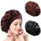 2 Pieces Bonnet Satin Cheveux Nuit, pour Femme, Bonnet en Satin à Bande Élastique Douce (Couleur Café+Noir)