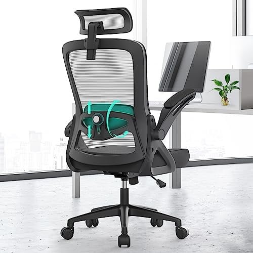 YONISEE Office Chair Ergonomic Office Chair with Lumbar Support, Adjustable Armrests and Headrests, Mesh Chair High Back Comfortable for Home Office (Black)