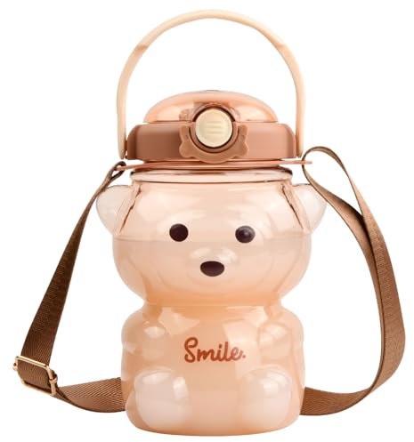 Nivofu Bouteille d'eau en forme d'ours, 1000ML Bouteille d'eau, Camping Gourde, Bear Straw Bottle, Bouteille portable, Anti-fuite Bouteille d'eau en forme d'ours, Gourde Sport Étanche (Couleur café)