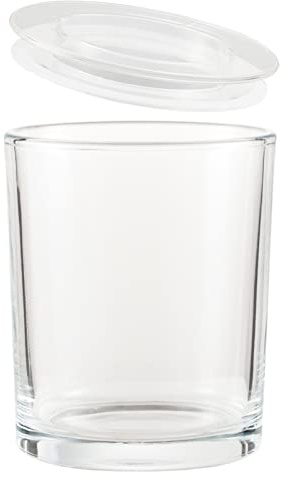 CandMak Tarros para velas, paquete de 15 recipientes vacíos de vidrio de 9 onzas a granel con tapas transparentes para hacer velas (transparentes)