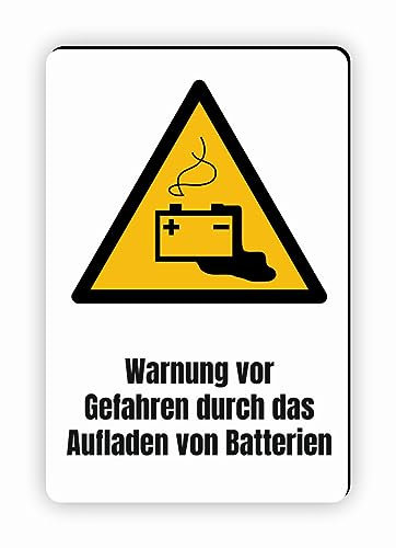 Warnzeichen (W026) Warnung vor Gefahren durch das Aufladen von Batterien - Eckiges Warnschild mit Text - Warnschild mit Text - nach DIN EN ISO 7010