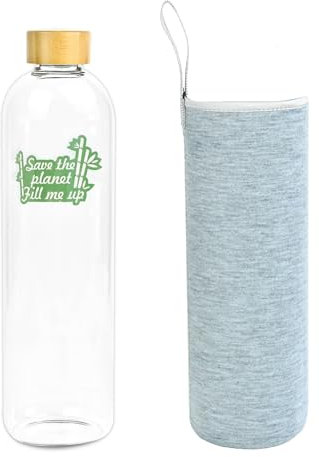 Bouteille d'eau 1,5 L en verre avec bouchon en bambou Bouteille en verre Borosilicate écologique recyclable réutilisable sans BPA (1500 ml)