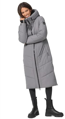 MARIKOO Damen Winterjacke Wintermantel Parka lange Winter Stepp Jacke B979 [B979-Nadar-Grau-Gr.XS]