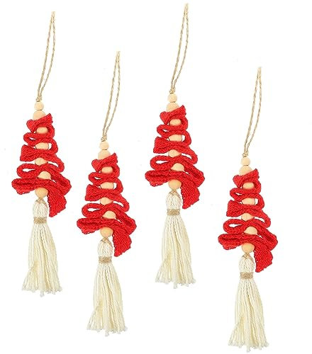 Amosfun 4 Stück Weihnachtsbaumschmuck-Set Saisonale Ornamente Weihnachtsparty-türhänger Nordische Weihnachtswandkunst Baumschmuck Zum S35 Weben Weihnachtsutensilien Holzkreis
