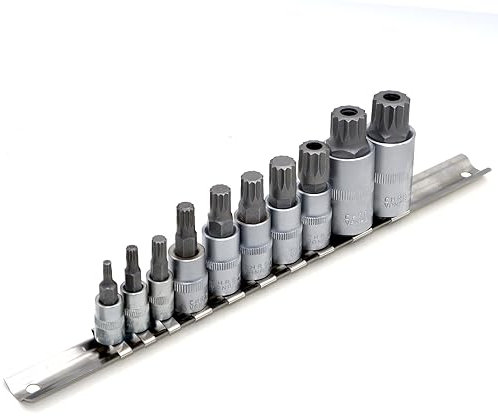 DAKCOS Douille xzn 10 pièces Jeu de douilles à denture multiple 12 pans 1/4, 3/8, 1/2, M4 M5 M6 M8 M9 M10 M12 M14 M16 M18, douilles en CR-V, embout en S2