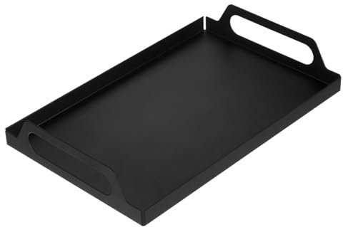 uxcell Metal Serving Tray with Handles 9.4 x 16 Rectangular Coffee Table Tray Decorative Tray for Bathroom Kitchen Living Room, Black