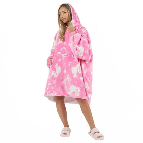 OHS Barbie Blanket Hoodie Pink, Girls Oversized Hoodie Blanket Barbie Accessories Soft Comfy Ultra Soft Barbie Clothing Gifts for Girls Warm Cosy Pullover Kids Hoodie Blanket, Medium