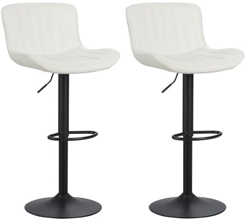 Brigros We Home - Set mit 2 Barhockern, hoch, verstellbar, aus Kunstleder, Küchenhocker, um 360 ° drehbar, Hocker mit Rückenlehne und Fußstütze, Hocker mit Metallsockel, Schwarz (Weiß)