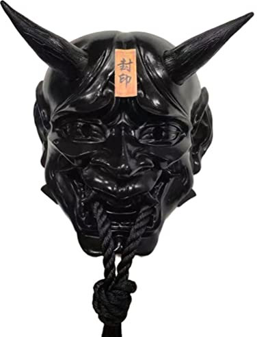 WBTY Samurai Oni-Maske, Japanische Cosplay-Harzmaske, Anime-Horror-Dämonen-Geist-Gesichtsmaske Halloween-Cosplay-Party-Requisiten (Harz schwarz)