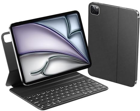 HOU Keyboard Case for iPad Air 11 inch M2/M3 & iPad Air 5th/4th(2022/2020) & iPad Pro 11 inch 4th/3rd/2nd/1st (2018-2022) – Smart Cover Folio, Slim & Light, Semi-Silicone, 2 Viewing Angles