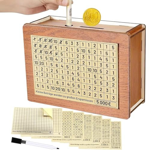 Spardose Holz, Spardose mit ZäHler, Spardose Kinder mit Sparziel und Zahlen, Spardose aus Holz Coin Bank, Sparbüchse Aufbewahrungsbox für Mädchen Jungen Geburtstag Gefälligkeiten (Neue)