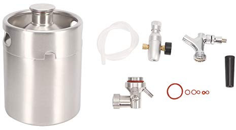 Leapiture 2L Beer Kegging Equipment Beer Keg with Pressure Gauge Homebrew Keg System Kit Stainless Steel Beer Keg Home Brewing Dispenser System for Beer Wine