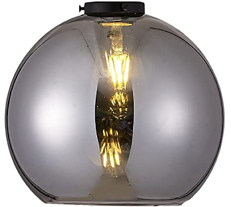 Vintage Glass Ball Lampshade with Black Shade Ring That Sits on top - Smoked Glass