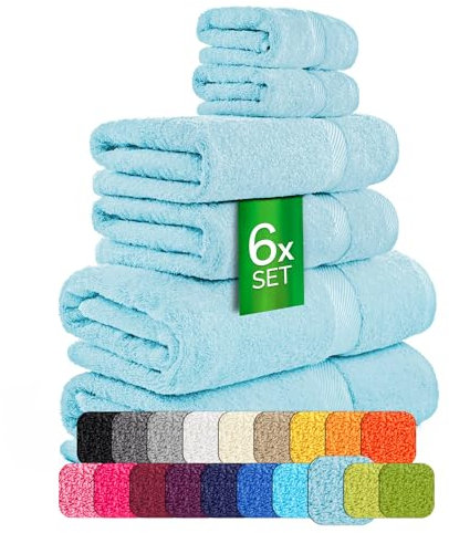 ETÉREA Handtücher 6er Set [100% Baumwolle] - Carli Hellblau - 2X Duschtücher 2X Handtuch 2X Gästehandtücher - Kleine Handtücher - Handtuch Set Badetuch - Towel - Gesichtshandtücher - Frottee 500 g/m²
