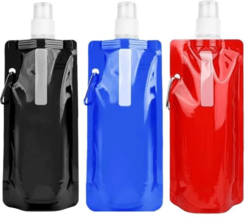Catelves 3 Stück Faltbare Trinkflasche 500ml Wiederverwendbare Trinkflasche Festival, Faltbare Wasserflaschen, Faltbare Flasche, Zusammenklappbare, Trinkflasche für Wandern, Outdoor-Sport, Radfahren