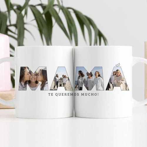 Transparent Gift Taza Personalizada con Fotos en Letras Mamá. Tazas Originales para Regalar en Día de la Madre. Regalos Personalizados con Foto. Regalos Originales para Mujer. Regalos para Madres