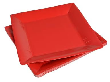 Homéa Réception, Set de 20 Assiettes Carrées en Carton 23 cm Rouge