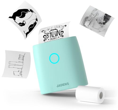 JADENS Aufkleber Drucker JD21 Fotodrucker mit 1 Rolle Thermopapier für Smartphone, Bluetooth Etikettendrucker für DIY Erstellung, Studiennotizen, Bilder(Grün)