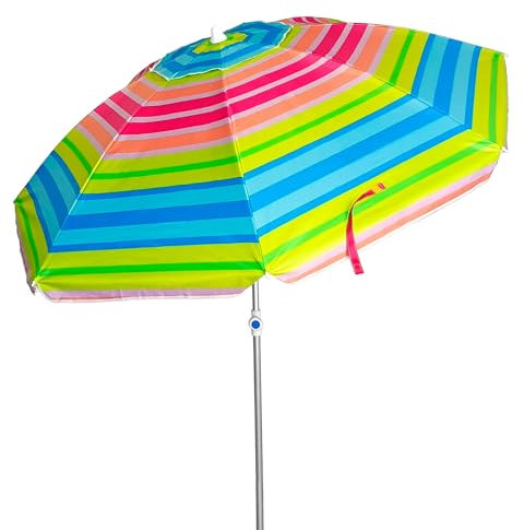 Pincho Sombrilla Playa Grande Ø200 cm, antiviento, protección UV 50, Materiales de Calidad, Tubo de Aluminio, Varillas de Fibra de Vidrio, Palo reclinable (12)