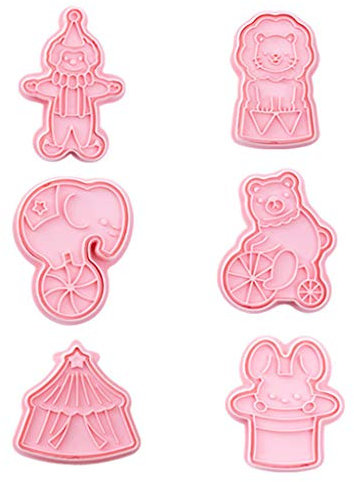 Lot de 6 emporte-pièces en forme d'animal de cirque pour fondant, tampons, éléphant, ours, tente, clown en résine