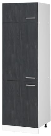 Vicco Kühlumbauschrank R-Line, Hochschrank für die Küche, Schwarz Beton/Weiß, 60 cm
