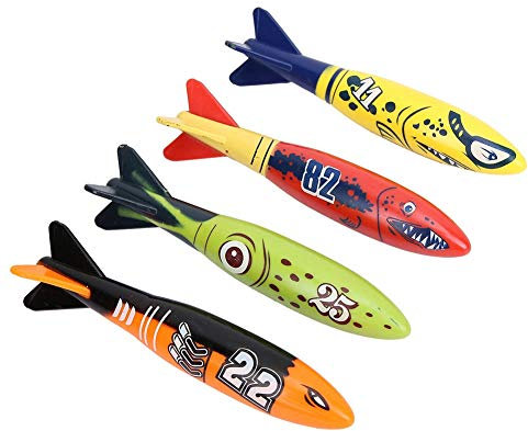 Ghzste 4 Stück Torpedo Bandits Tauchspielzeugraketen Schwimmbad Unterwasserspiel Schwimmen Werfen Torpedo Kleine Wasserraketen Training Tauchspielzeug