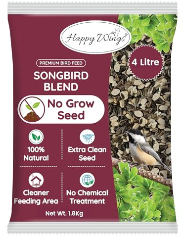 1.8KG Songbird Blend Wild Bird Food, No Grow, Sunflower, Safflower, Peanuts | High in Oil & Protein, High Energy Content, Human Grade Seeds, Heat Treated at Optimum Temperature, USDA & BRC-GS Approved