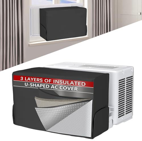Air Conditioner covers for inside 20W x 14H x 6D Compatible with Midea Window Air Conditioner 8000/10000/120000 BTU, 3 Layers Insulation AC Cover Compatible with Midea U shaped AC Unit, Black