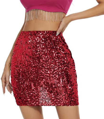PONCEAU Pailettenrock Für Damen Glitzer Rock Kurz Damen Sexy Midi Skirt Hüftrock mit Elastische Taille Party Rave Outfit Karneval Weihnachten