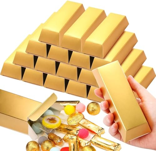 24 Stück Bonbon Goldbarren Geschenkbox, goldbarren süssigkeiten box, goldtaler schokolade, für Hochzeit,Weihnachten,Süßigkeit Spielzeug,Kindergeburtstag,Piratenschatz Partyzubehör 5,5 x 3,2 Zoll.
