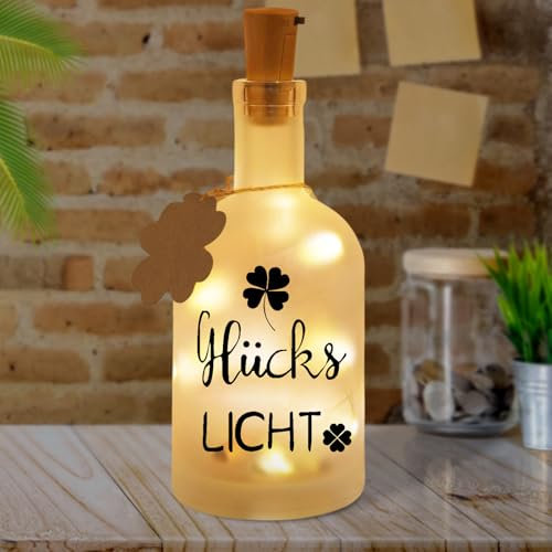 LED Flaschenlicht mit Spruch Lucky Licht,Glückslicht Beleuchtete Dekoflasche mit Korken LED Beleuchtung Warm Licht Lichterketten Dekoflasche Weihnachten Hochzeit Geburtstagsgeschenk Frauen Freundin