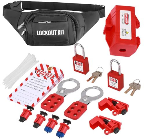 Lock Off Kit for Electricians, Electrical Circuit Breaker Lockout Tagout Kit, Electrical Lock Out Tag Out Kit, Clamp on Circuit Breaker Lock Set, Safety Lockout Padlock for Industrial, Electric Power