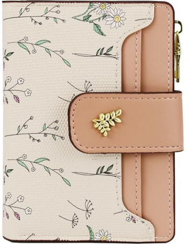 Farcauo Portemonnaie Damen Geldbeutel Frauen Geldbörsen Klein Damen Portemonnaie Mini Geldbörse mit Braun Blumen Design für Frauen Klein Portmonee mit Ausweisfach und Kartenhüllen