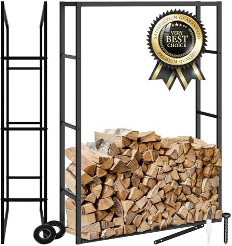 TecTake® Leñero Interior y Exterior, Diseño Industrial, Estructura de Acero, Gran Espacio de Almacenamiento, Leñero Estable Protección Antivuelco, para Chimeneas y Estufas de Leña