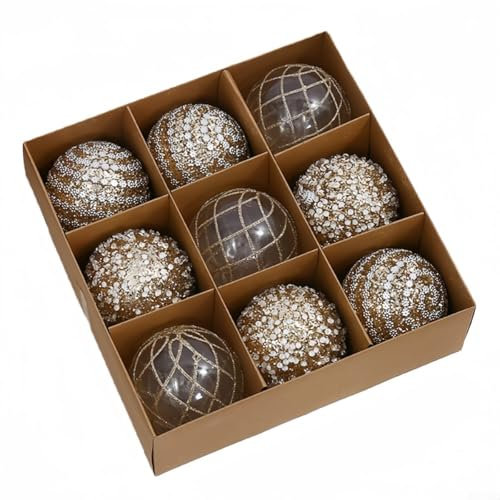 Weihnachtsbaumschmuck, 9 Stück, schimmernde Weihnachtskugeln, 8 cm, Champagnerfarben