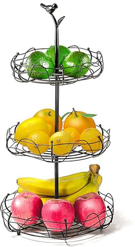 Ouseen Panier à fruits à 3 étages avec poignée mignonne – Organiseur multifonction en métal pour comptoir de cuisine, idéal pour la décoration et le rangement de la maison