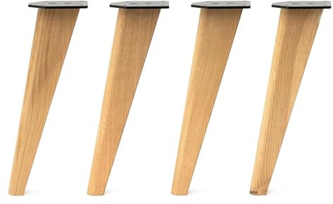 [HLC] 4 x Tapered Oak Bench Legs – Solid Oak Wood – Precision Crafted for Dining Tables, Desks, and Furniture Projects – Smooth Finish with Free Screws Included, 40cm [Bench, Hard Wax Oil]