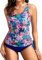 Kate Kasin Costume da bagno da donna 2 pezzi tankini atletico push up cravatta laterale vita alta costumi da bagno retrò classico vintage, Fioreale rosa, M
