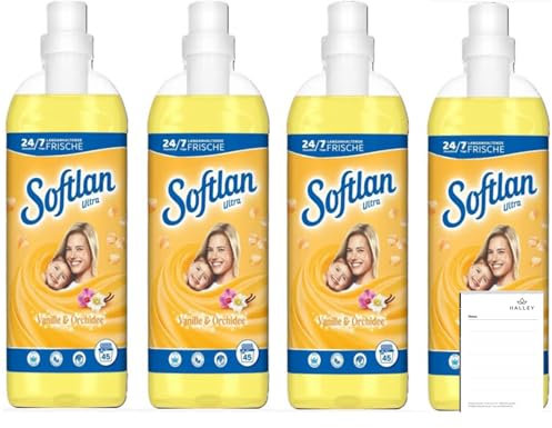 Softlan Weichspüler Vanille & Orchidee 4 x 1L für unwiderstehlich weiche Wäsche + Halley Notizblock