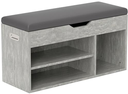 HOMCOM Scarpiera Salvaspazio da Ingresso Imbottita, Mobile da Ingresso con Scarpiera, con 3 Scomparti, Seduta in Pelle PU, per Soggiorno e Corridoio, 80x30x43 cm, Nero e Grigio
