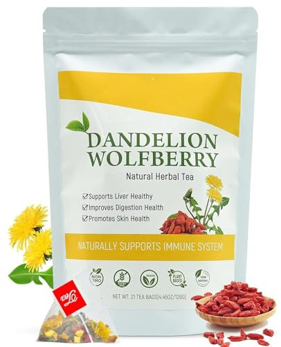 Thé Au Pissenlit Et Aux Baies De Goji,sachets De Thé Au Pissenlit Et Aux Baies De Goji,thé Chinois Pour La Santé Des Reins Et Du Foie,sachets De Tisane Chinoise Pour Le Soin Du Foie (21 sachets)