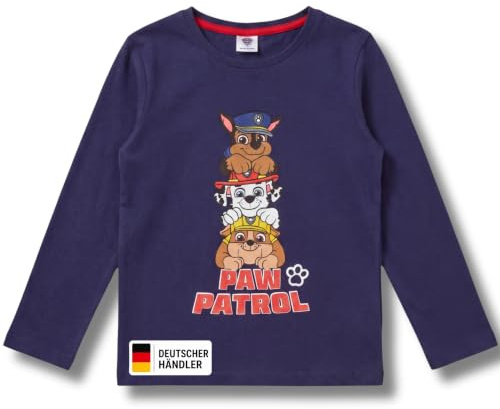 PAW PATROL, Langarmshirt Jungen, Longsleeve Kinder, Chase Marshall & Rubble | 100% Baumwolle, PAW PATROL Pullover Sweatshirt, Geschenk Einschulung / Geburtstag Kind, Pullover Jungen