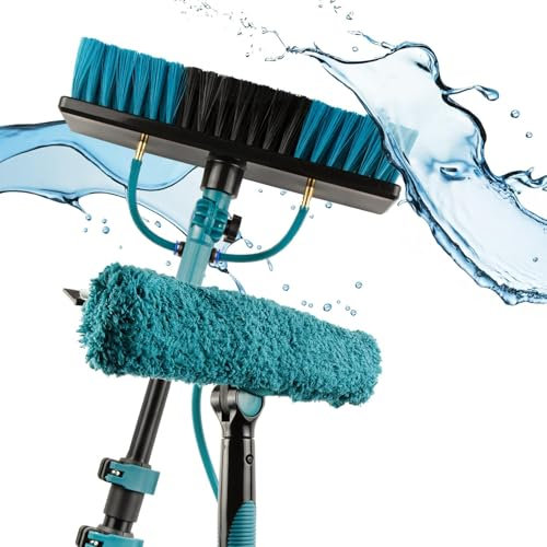 Sillar Cepillo telescópico para Lavado 3,95m Arandela Ajustable con Manguera, dosificador de jabón, cepillos - para Lavar Ventanas, Paneles solares, Coches, autocaravanas, Camiones, techos y fachadas