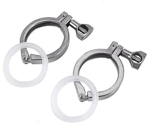 Cpolebev 2Pcs Tri-Clamp Steel Single Pin Heavy Duty Tri Clamp with Wing Nut for Ferrule TC with Silicone Gasket 2 Inch