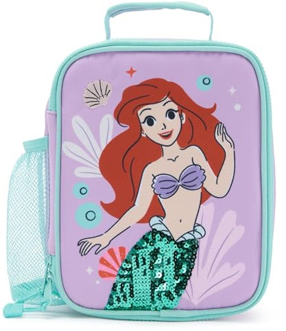 Disney Store Official Borsa Portapranzo Termica Bambini La Sirenetta, con la Principessa Ariel e Flounder, inclusa tasca laterale in rete, H 23 x L 18 x P 10 cm