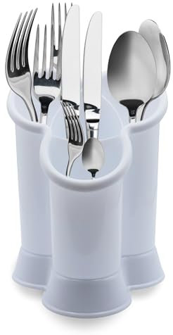 CHEFZOCO Escurridor Cubiertos de Cocina, Escurre Cubiertos, Porta Cubiertos y Cucharas, Escurrecubiertos para Fregadero de Cocina, 14.3 cm Ancho x 13.5 cm Largo x 18.7 cm Alto, Plástico, Blanco