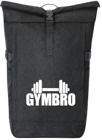Huuraa Kurierrucksack Gymbro Hantel 30-44 Liter Black Melange Fairtrade Rolltop Rucksack Geschenkidee