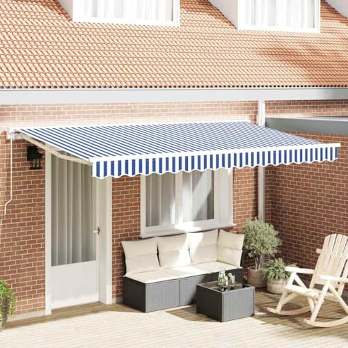 INLIFE Markisen-Ersatzstoff Blau und weiß 400 x 200 cm Segeltuch,Heim & Garten,Rasen & Garten,Garten & Balkon,Markisen,Blau und weiß,2.69 KG,42000375