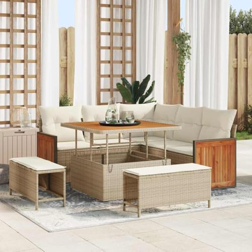 Teenpull Garten-Sofa-Set 8-teilig, Beige und Creme, Poly-Rattan, Stahlrahmen, 100x100x71 cm, UV-beständig, Außenbereich, Modernes Patio Ecksofa